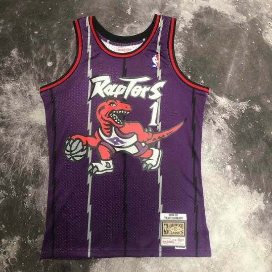 Maillot de Basket #1 Tracy Mcgrady Raptors 1998-99 Vintage Violet Imprimé